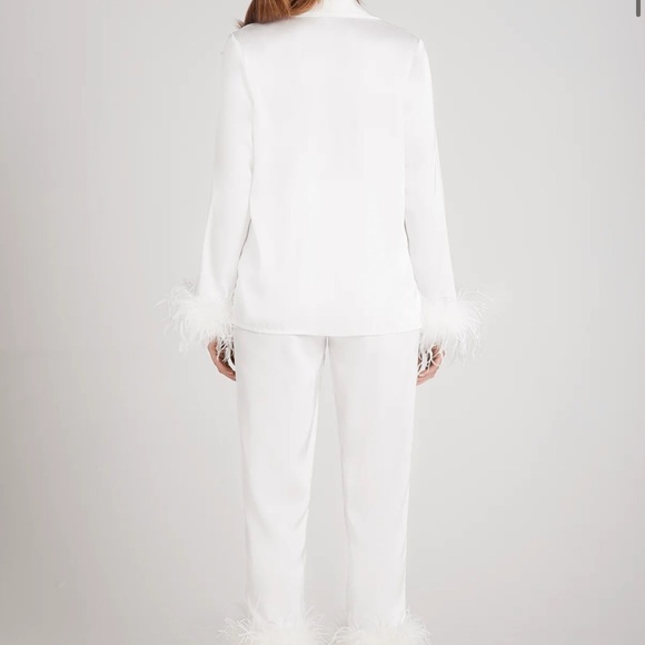 Nadine Merabi NWT Darcie Luxe White Feather Trim Silk Pajamas Bridal Bach - Picture 3 of 4